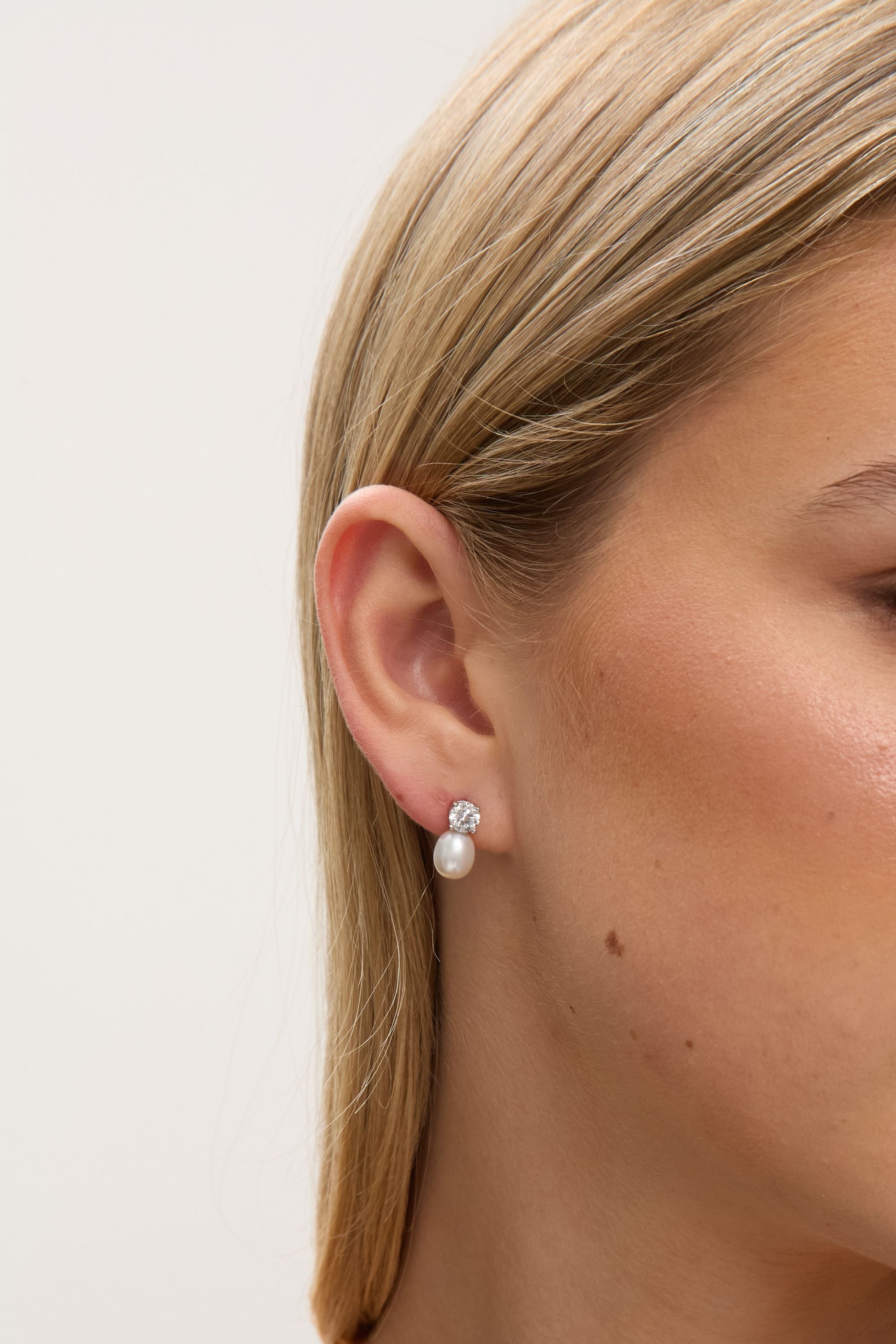 Jon Richard Rhodium Plated Pave and Pearl Drop Earrings image 2