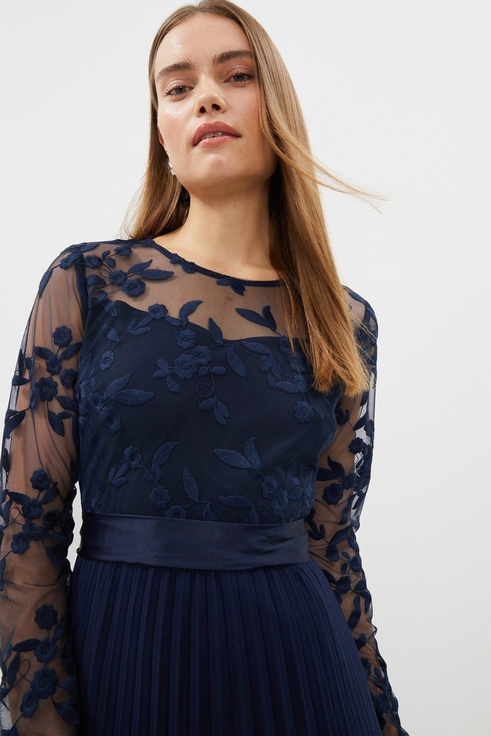 Coast Embroidered Long Sleeve Midi Dress Navy image 2