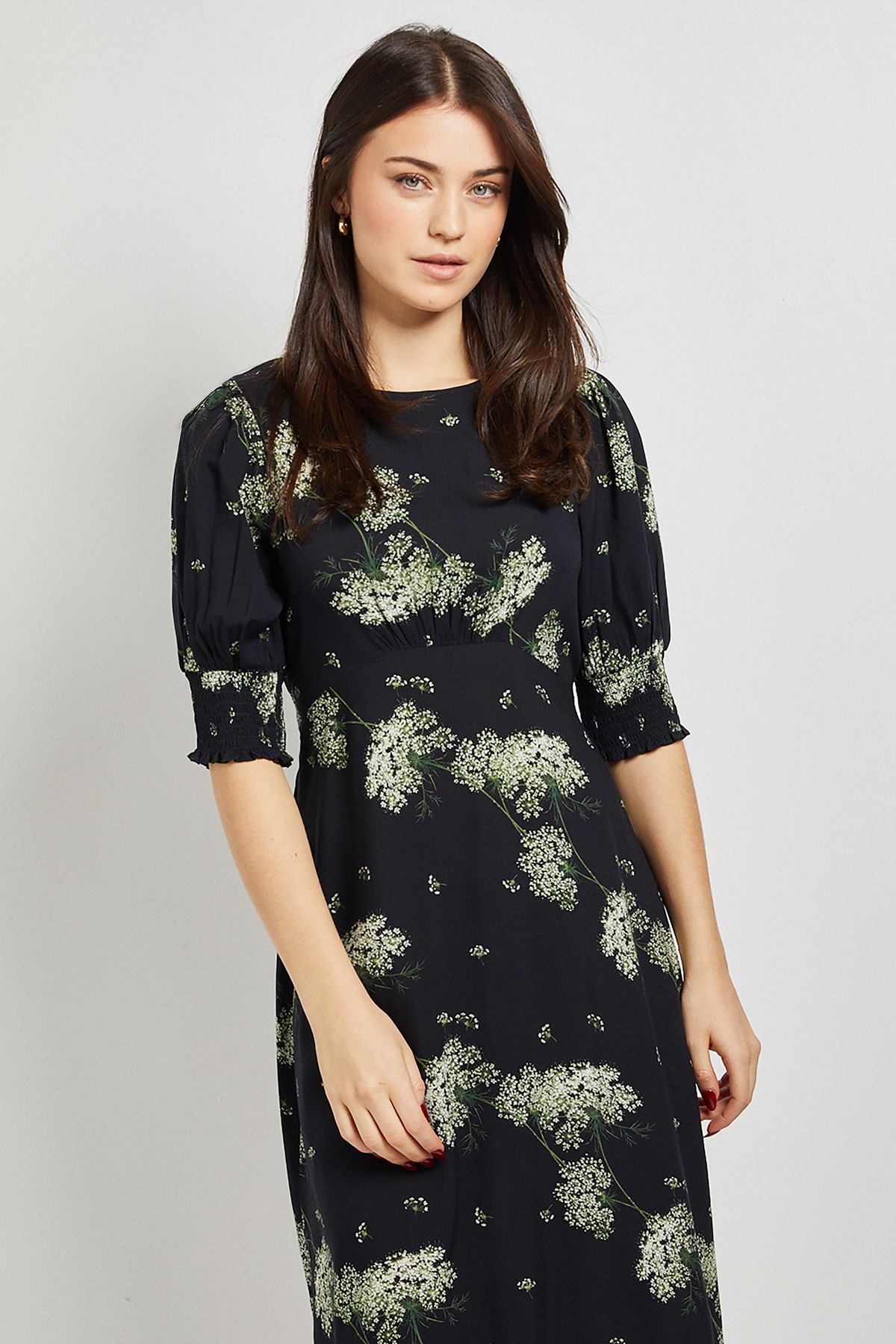 Dorothy Perkins Petite Shirred Cuff Midi Dress Floral image 2