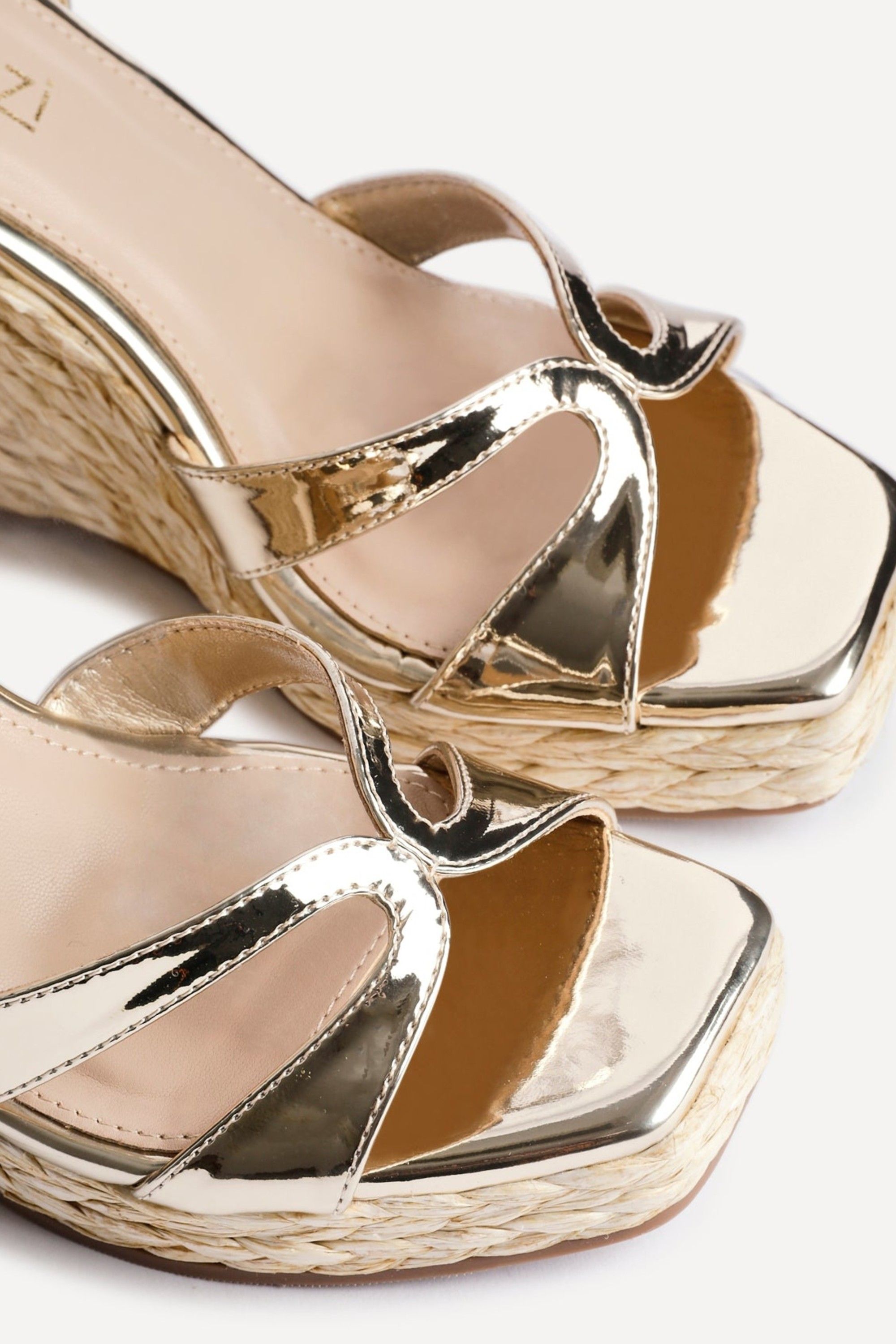 Linzi Tequila Gold Faux Leather Crossover Espadrille Inspired Wedge image 4