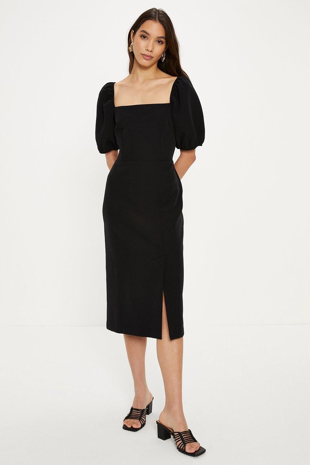 Oasis Crepe Puff Sleeve Pencil Dress Black image 2
