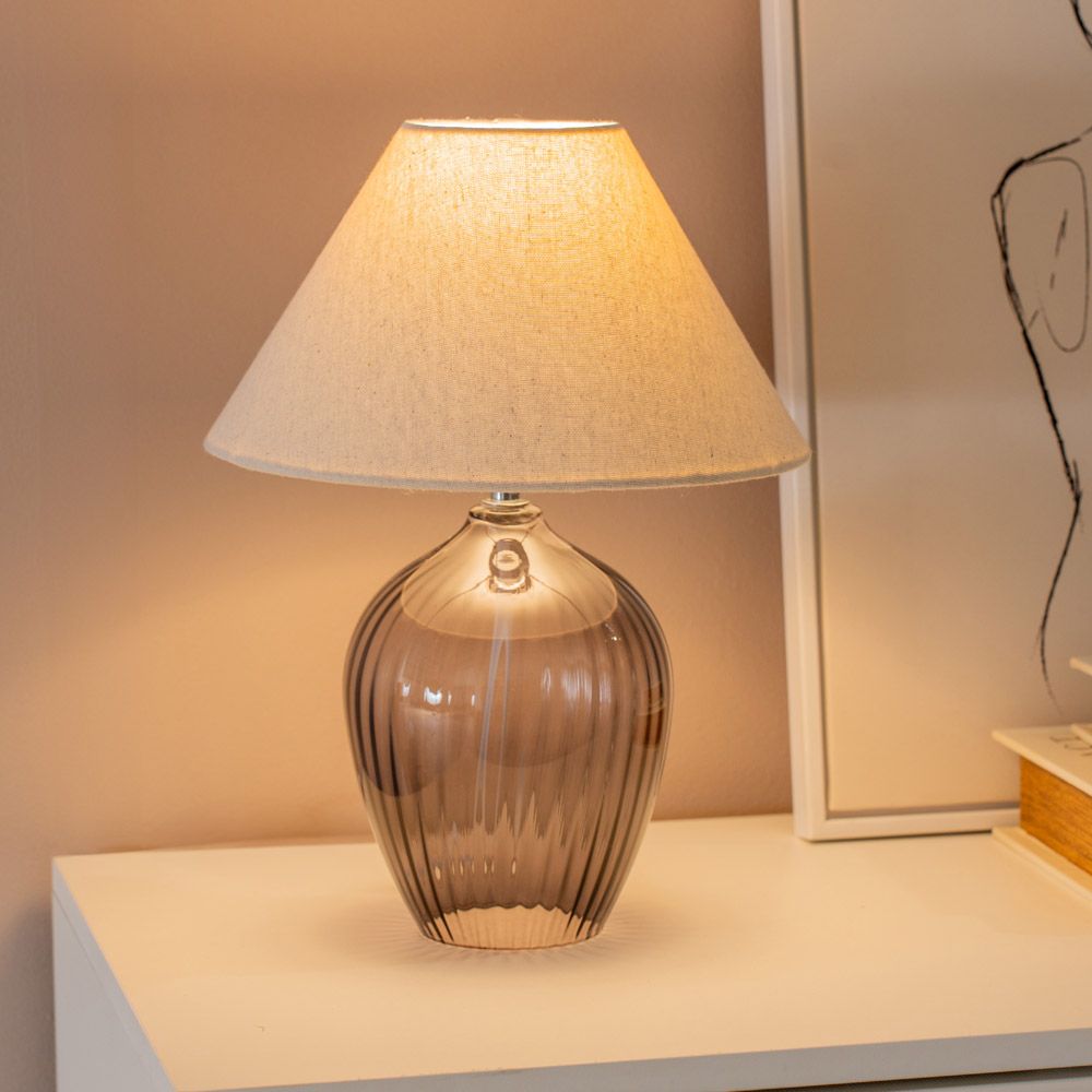 ValueLights Olivet Grey Glass Table Lamp With Cream Tapered Shade image 2