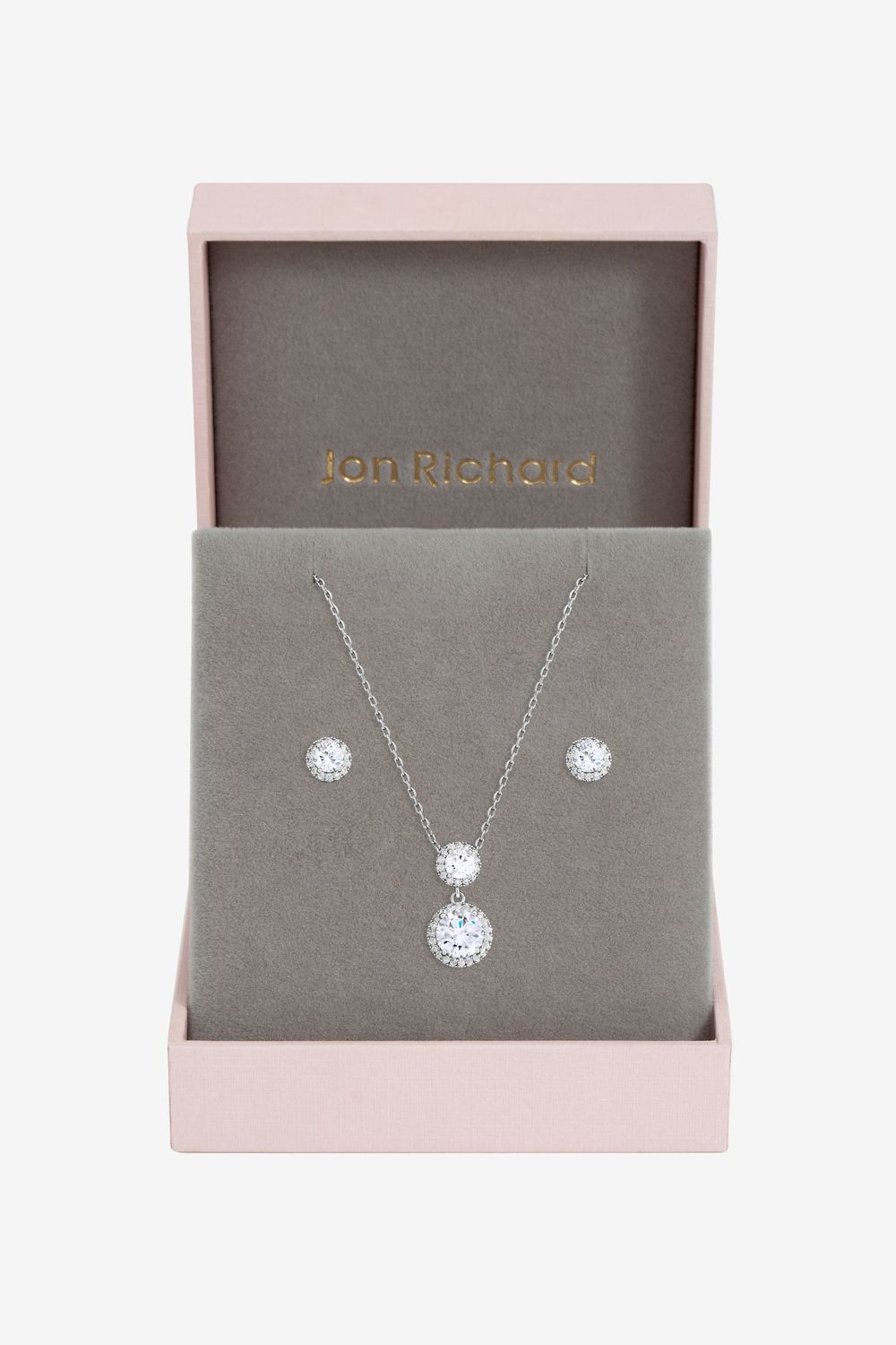 Jon Richard Rhodium Plated and Cubic Zirconia Double Halo Drop Set - Gift Box