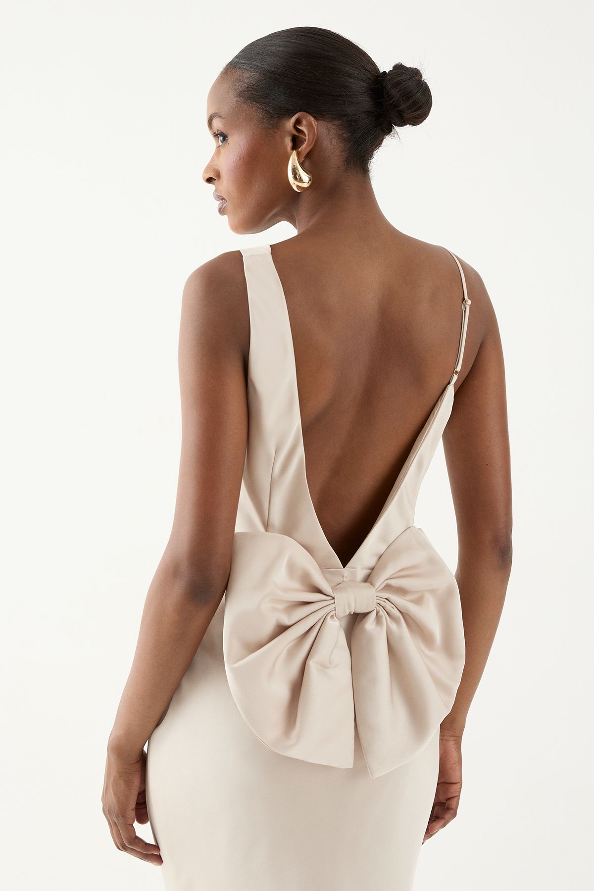 MissPap Asymmetric Bow Detail Bridesmaid Dress Champagne image 5