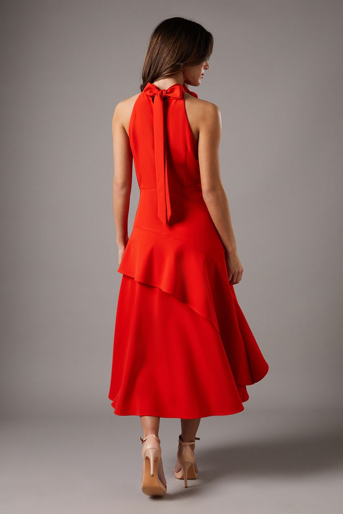 Coast High Neck Corsage Detail Midi Dress Flame Red image 4