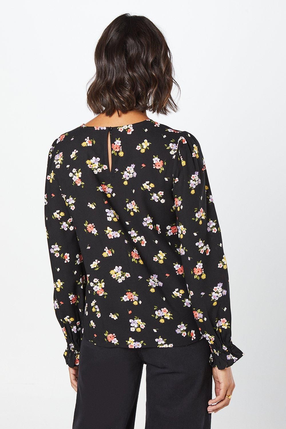 Dorothy Perkins Ditsy Floral Long Sleeve Blouse Black image 3
