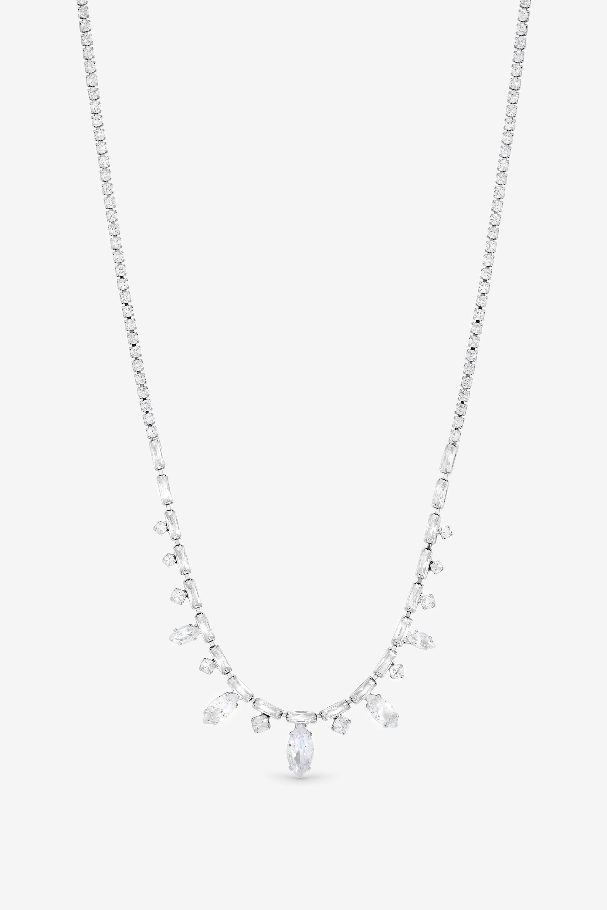 Jon Richard Rhodium Plated Cubic Zirconia Navette Stone Drop Necklace image 1