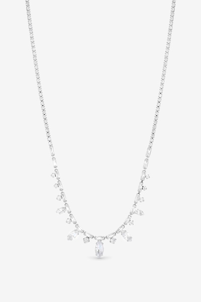Jon Richard Rhodium Plated Cubic Zirconia Navette Stone Drop Necklace
