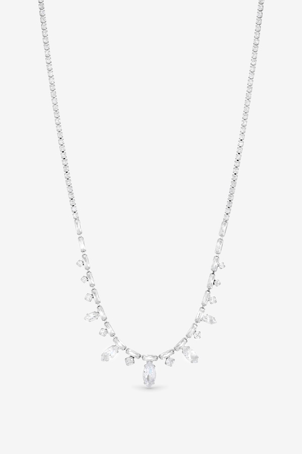 Jon Richard Rhodium Plated Cubic Zirconia Navette Stone Drop Necklace