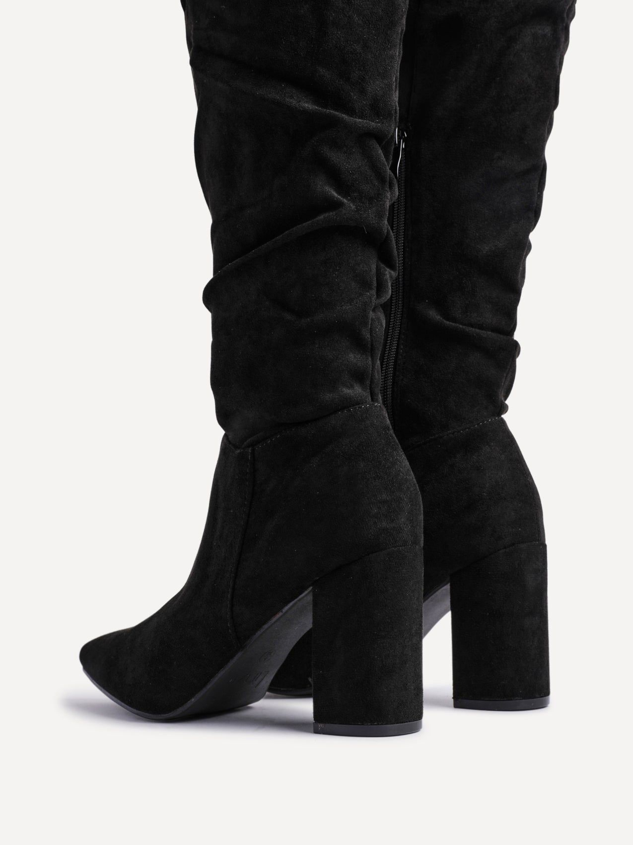 Linzi Bonnie Black Suede Block Heel Knee High Ruched Boot image 5