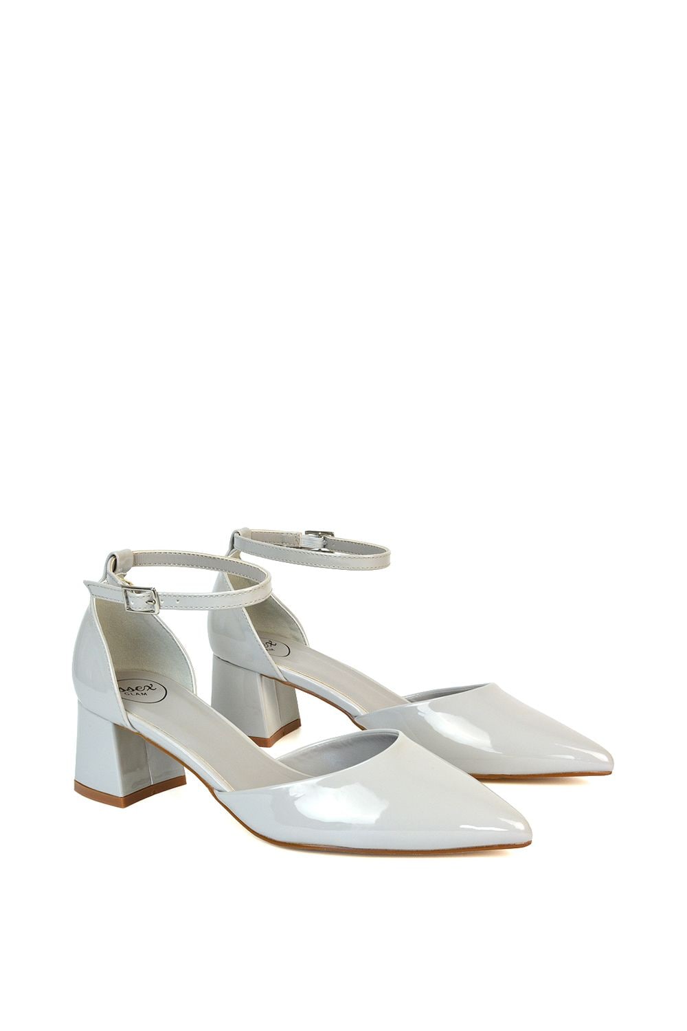 XY London 'Evie' Low Block Heel Pointed Toe Ankle Strap Court Shoes image 4