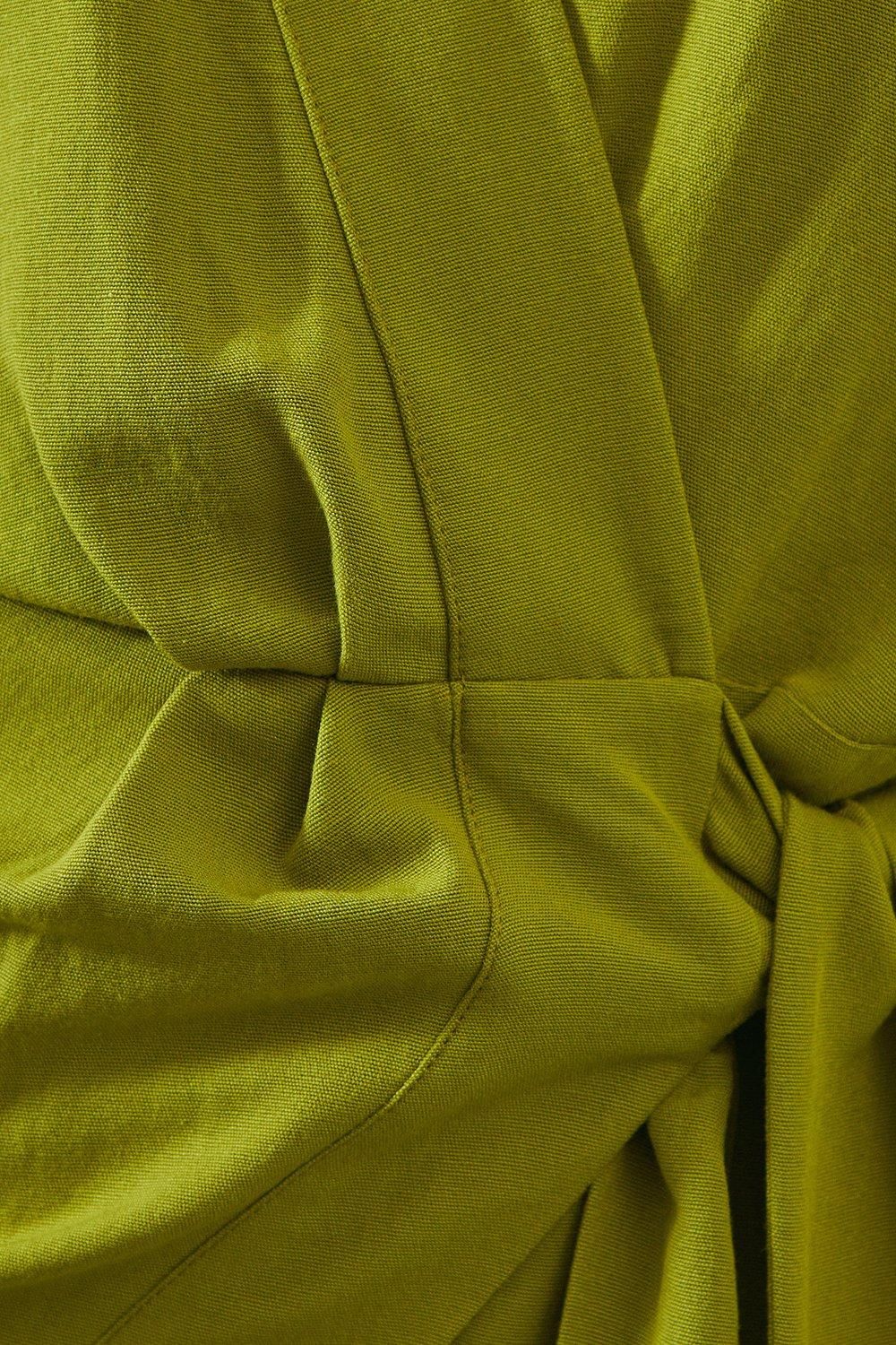 Warehouse Linen Wrap Kimono Mini Dress Chartreuse image 4