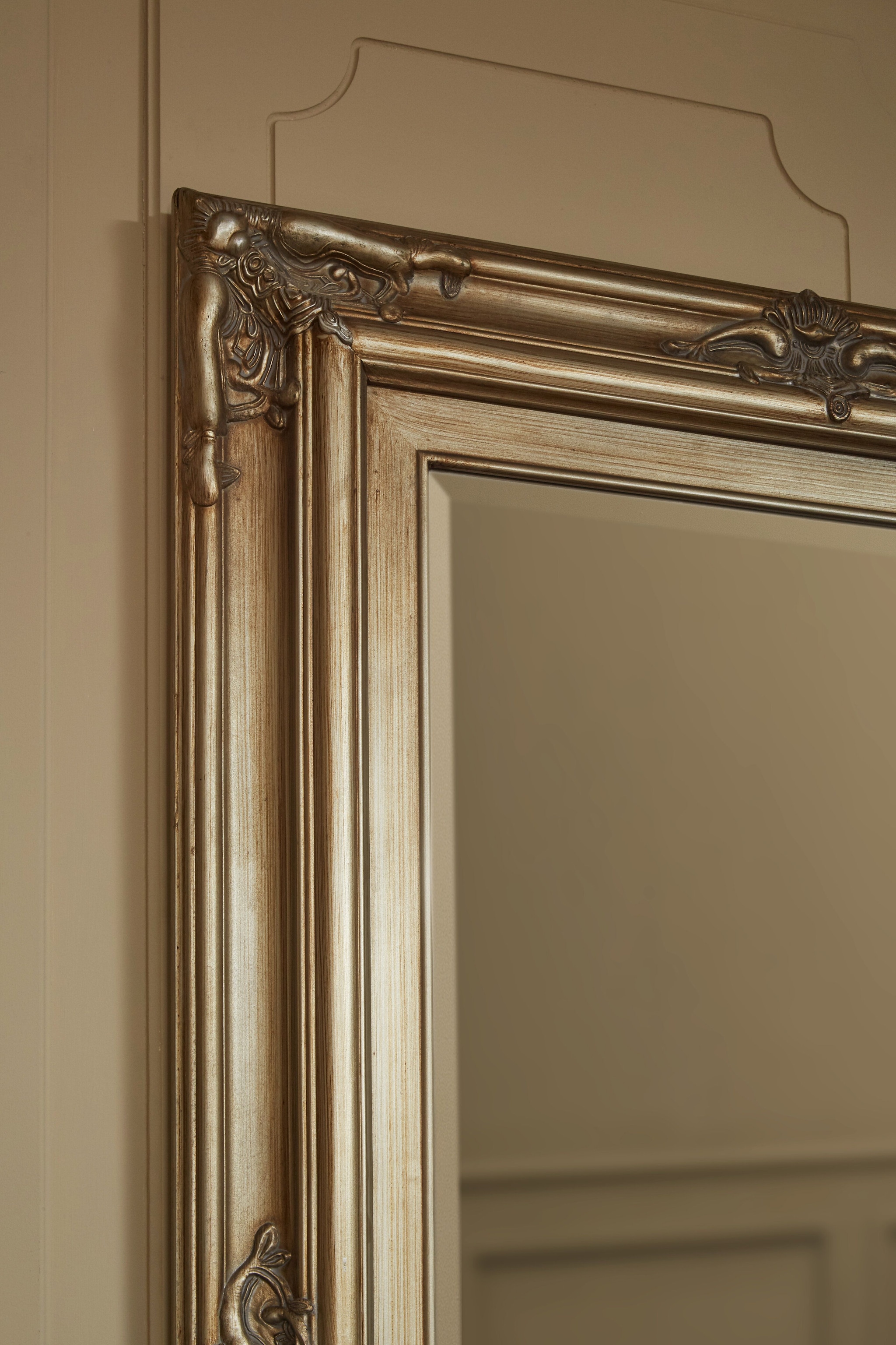 Orsina Wood Frame Wall Mirror,Boutique Design Mirror For Home Décor,Golden Hanging Mirror With Decorative Motifs image 5