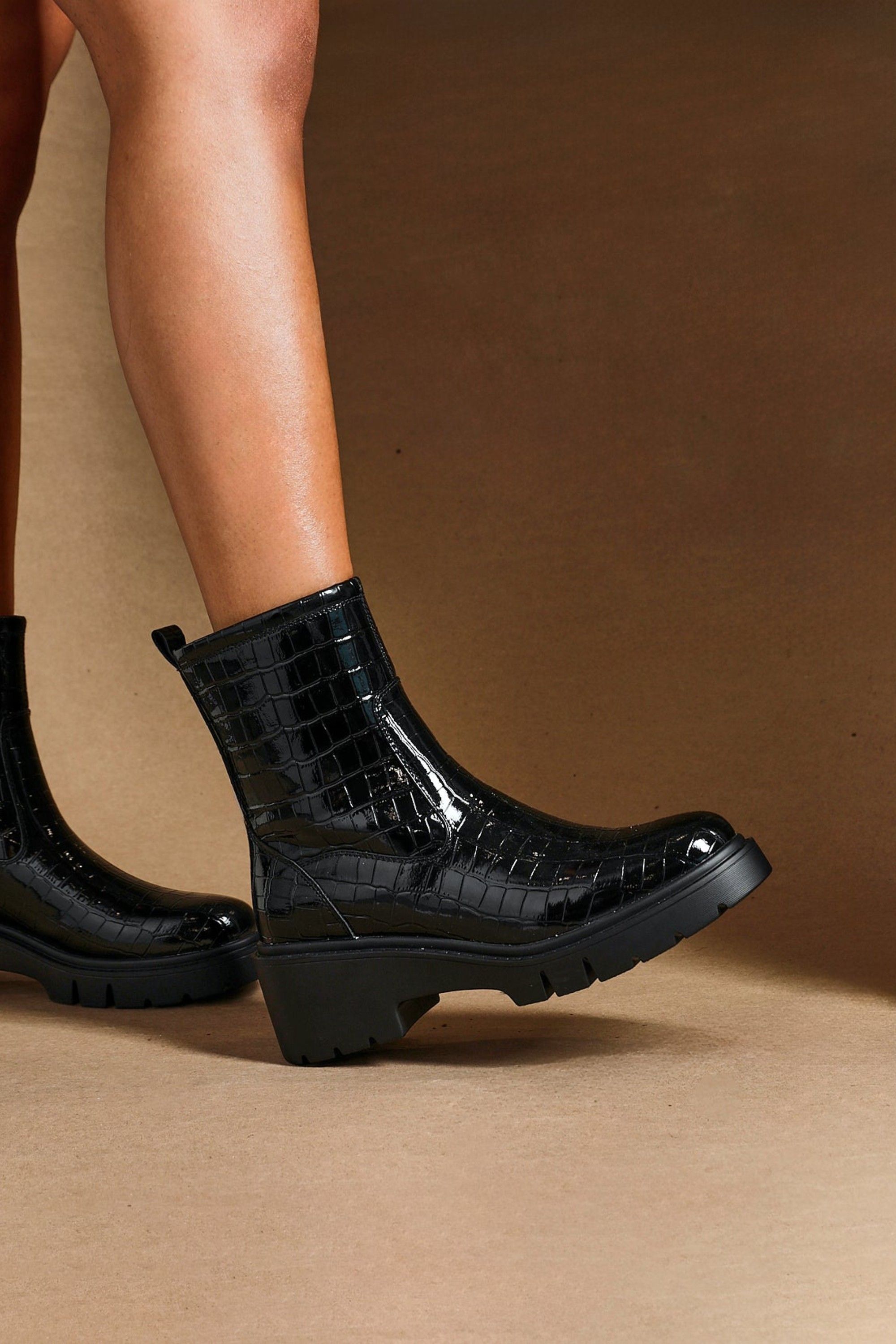 Linzi Limited Black Faux Croc Leather Ankle Boot image 7