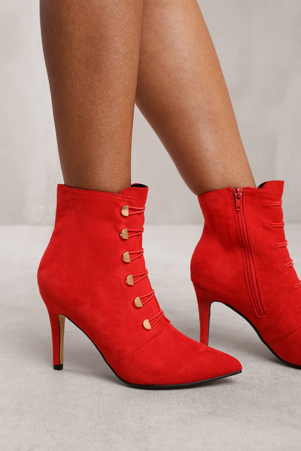 Where's That From 'Leane' Pointed Toe Mid Heel Ankle Boots With Gold Buttons image 1