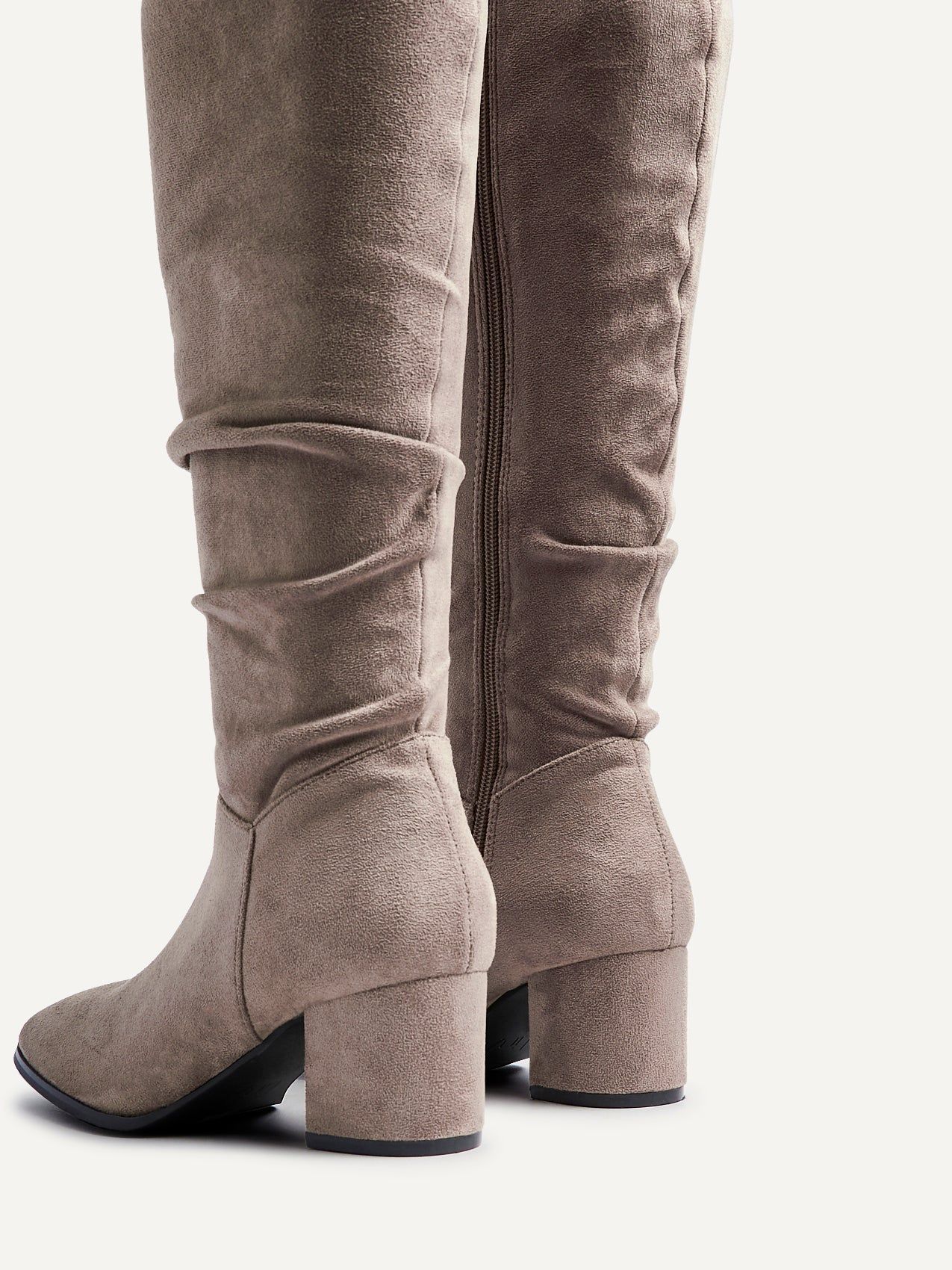 Linzi Margot Mocha Faux Suede Knee High Block Heeled Ruched Boot image 5