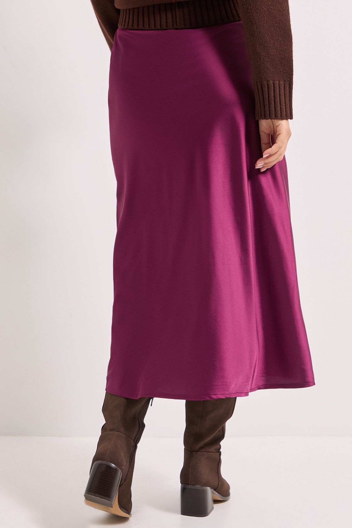 Dorothy Perkins Petite Satin Bias Cut Skirt Plum image 3