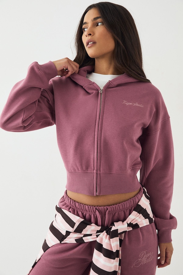 DSGN Studio DSGN Studio Script Embroidered Zip Through Hoodie Rose