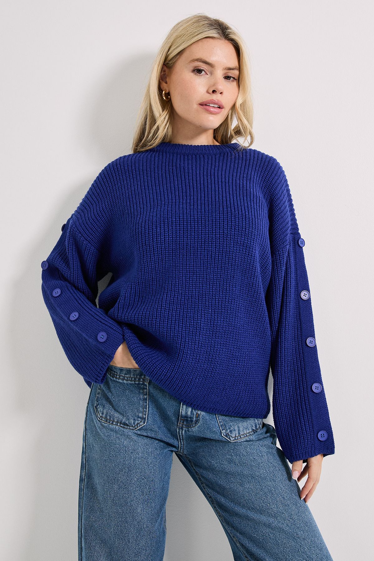 Dorothy Perkins Button Overarm Jumper Cobalt