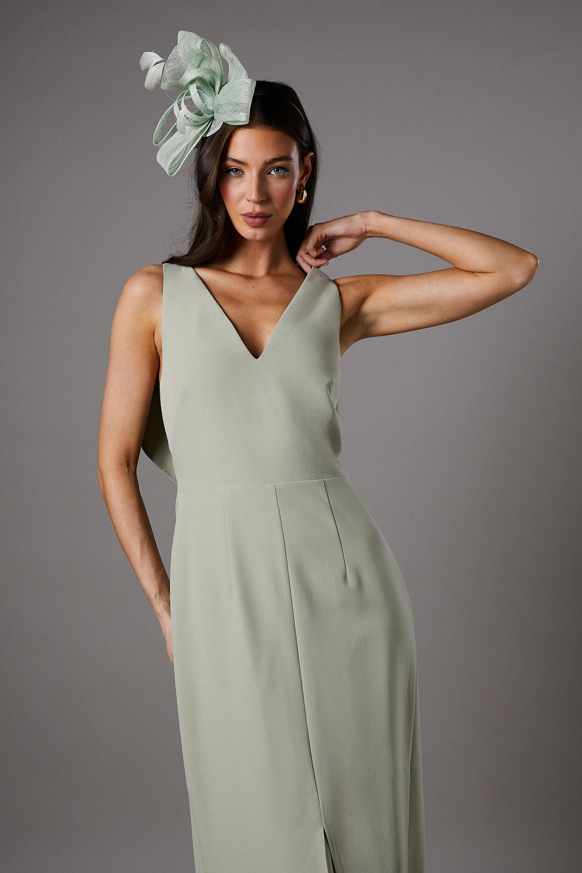 Coast V Neck Crepe Column Midi Dress Sage image 2
