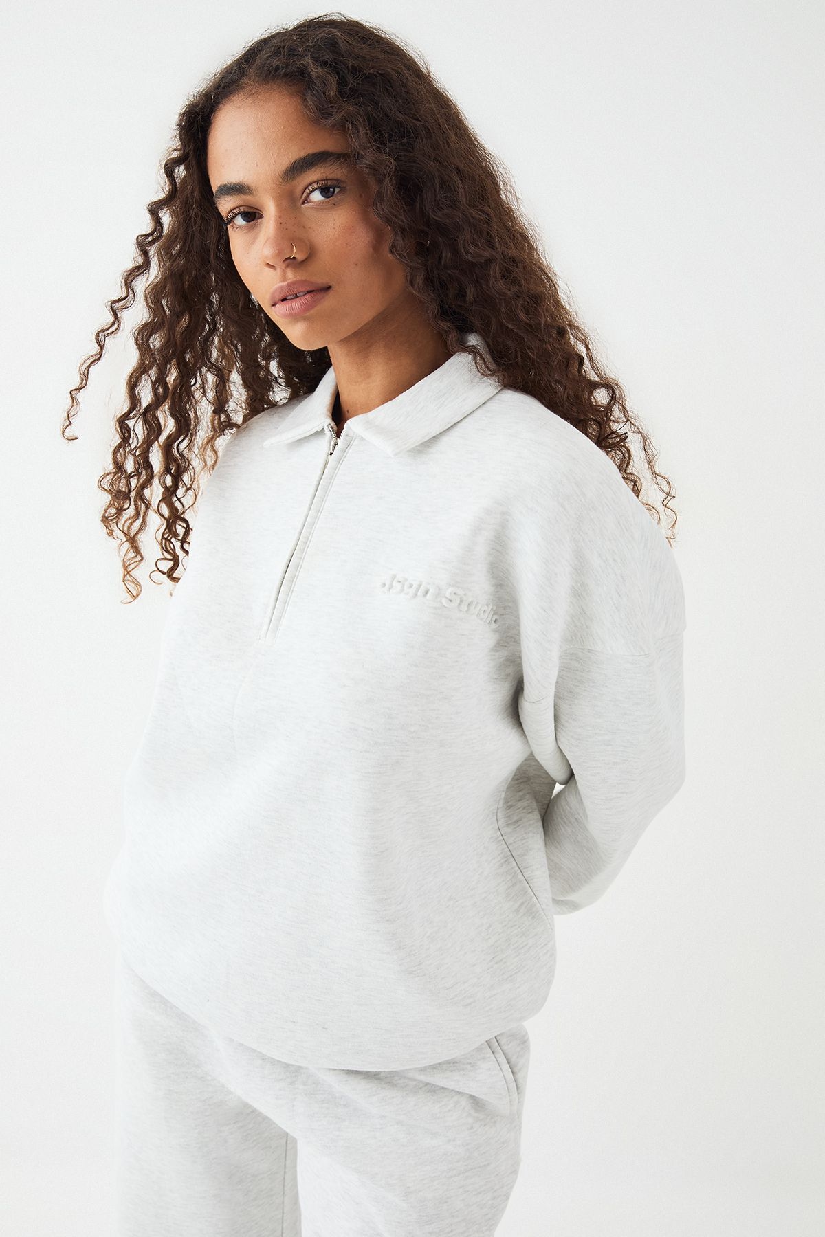 DSGN Studio DSGN Studio Embossed Collared Half Zip Sweatshirt Ash Grey image 1