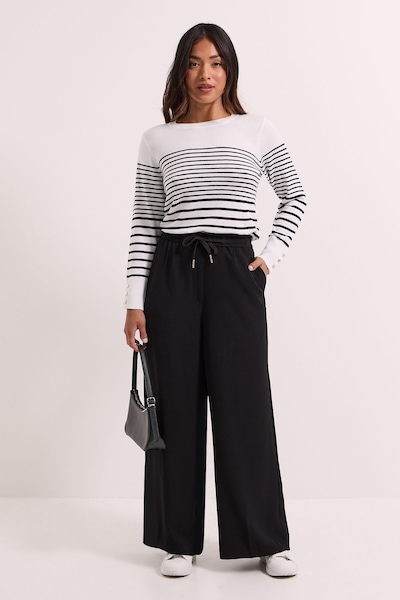 Dorothy Perkins Petite Tie Waist Wide Leg Trousers Black