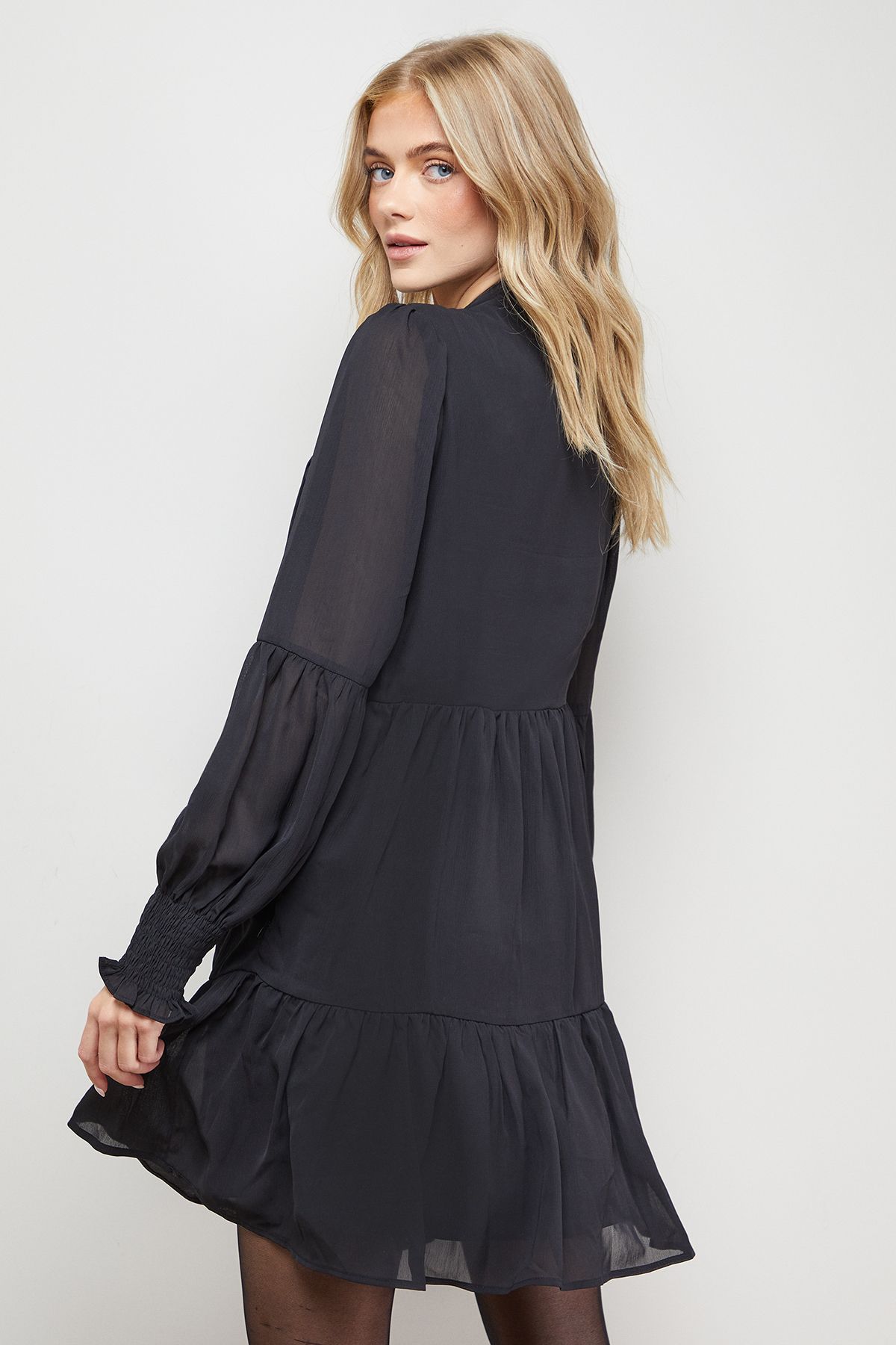 Oasis Ruched Bow Tie Mini Dress With Stud Trim Black image 3