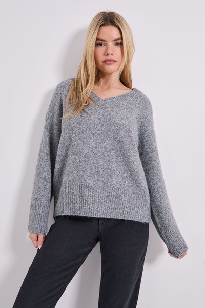 Dorothy Perkins V Neck Marl Jumper Grey