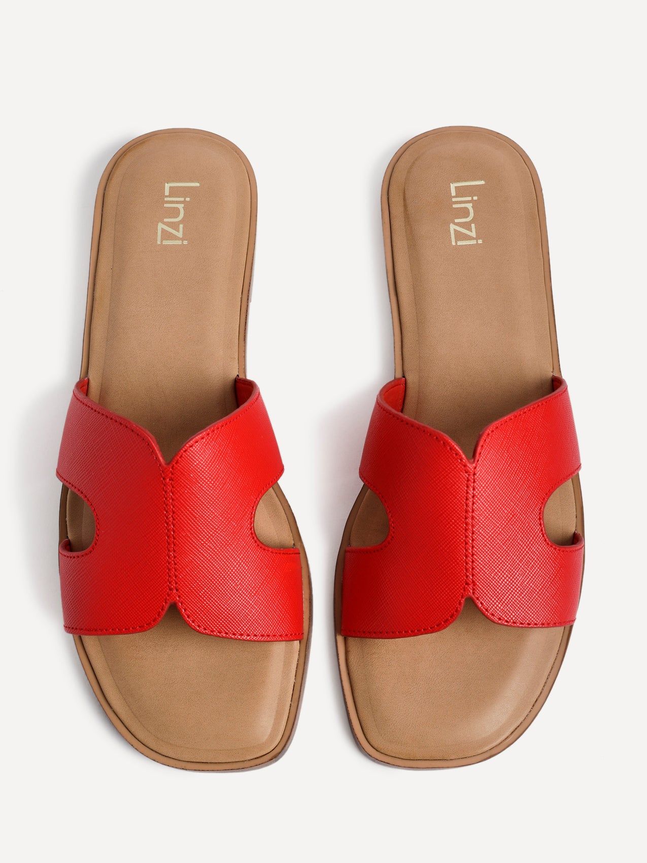 Linzi Petra Red Faux Leather Link Design Flat Sandal image 5