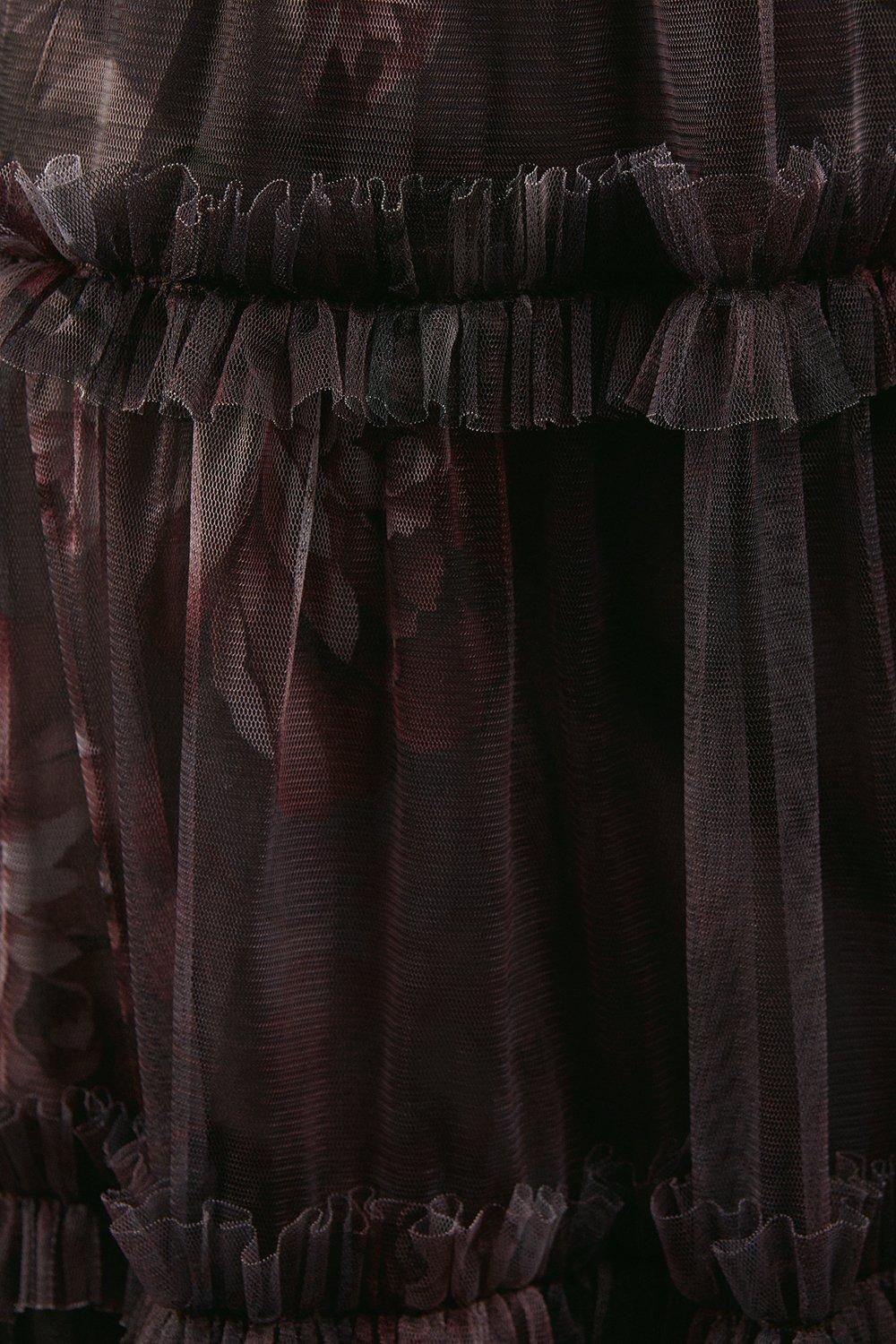 Warehouse Tulle Floral Halter Shirred Waist Tier Maxi Dress Multi image 4