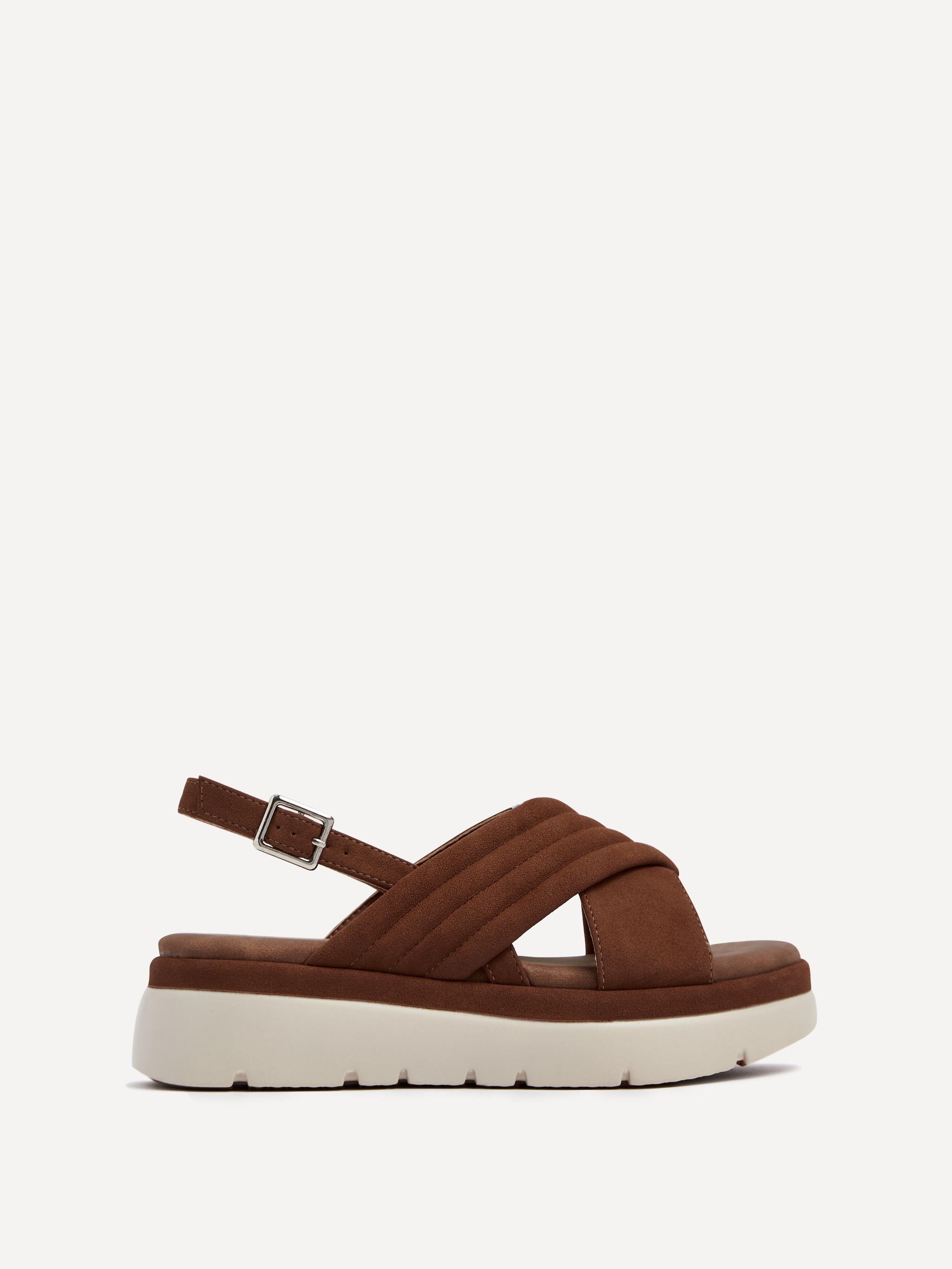 Linzi Shae Tan Faux Nubuck Padded Crossover Flatform Sandals image 1