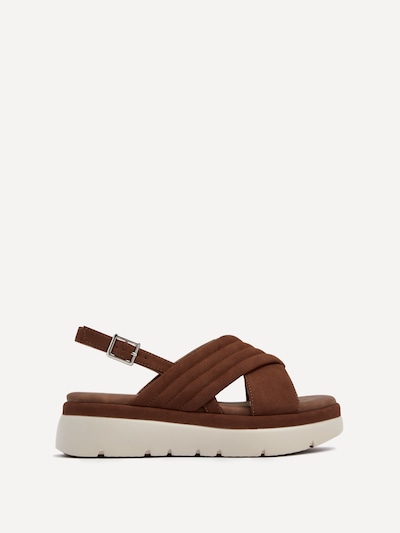 Linzi Shae Tan Faux Nubuck Padded Crossover Flatform Sandals