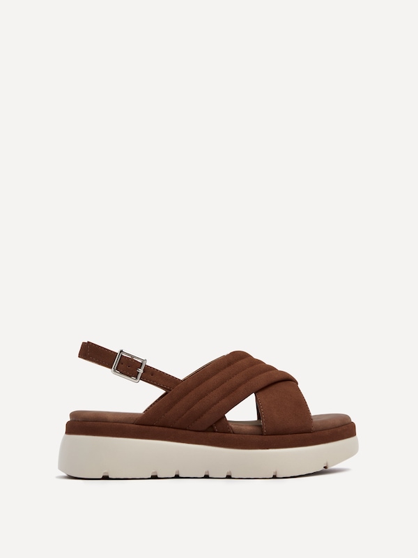 Linzi Shae Tan Faux Nubuck Padded Crossover Flatform Sandals
