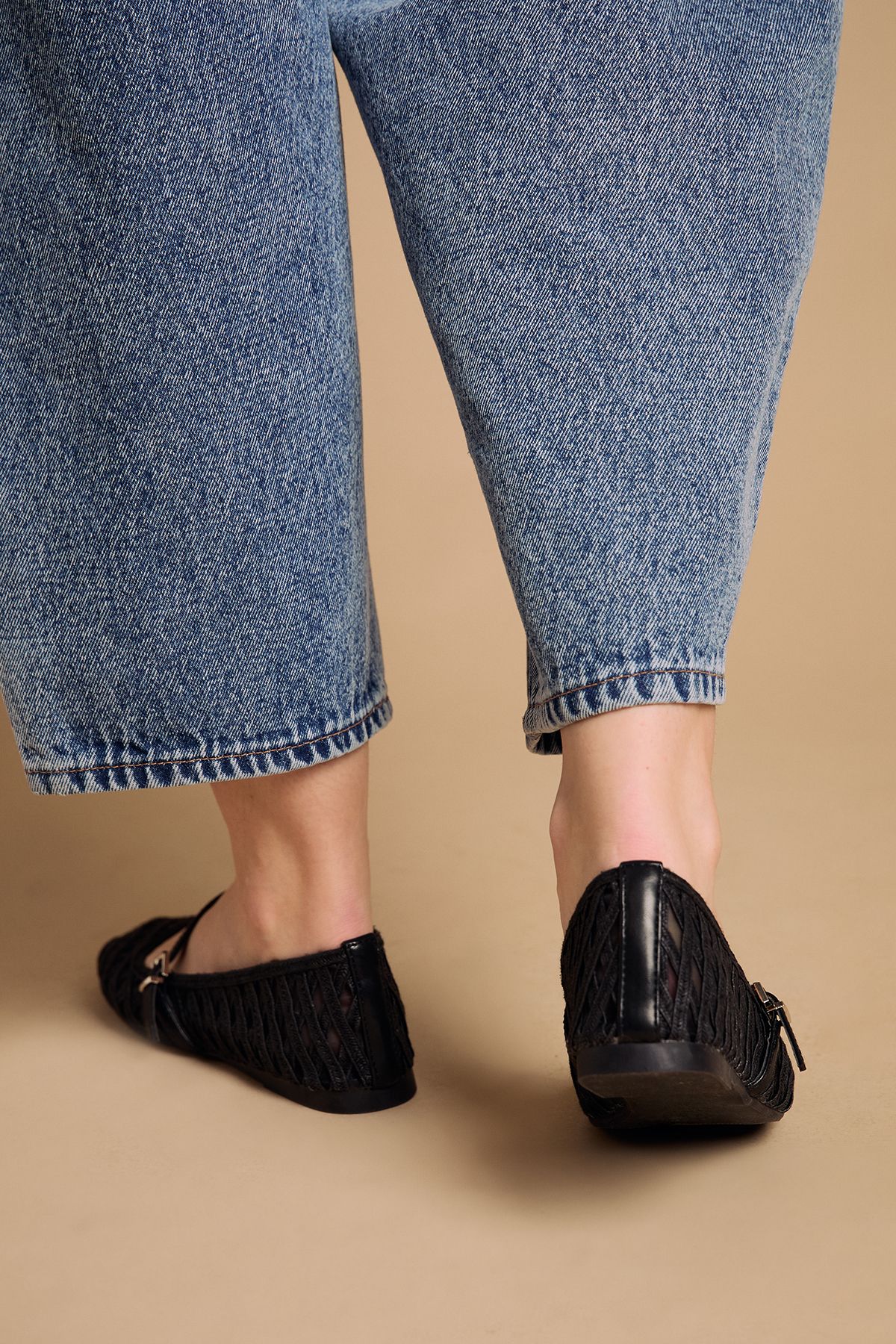 Oasis Bonnie Textile Woven MaryJane Ballet Pumps Black image 4