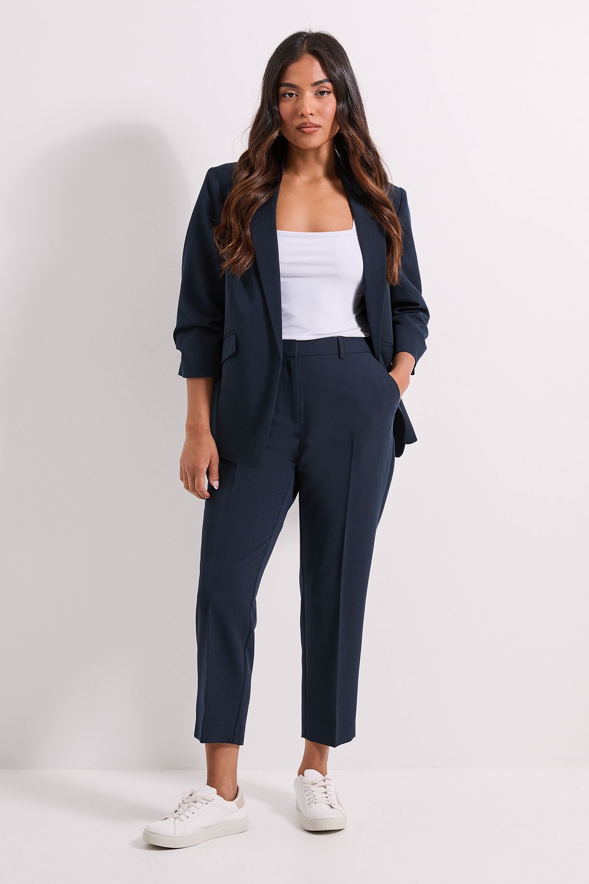 Dorothy Perkins Petite Ruched Sleeve Blazer Navy image 2