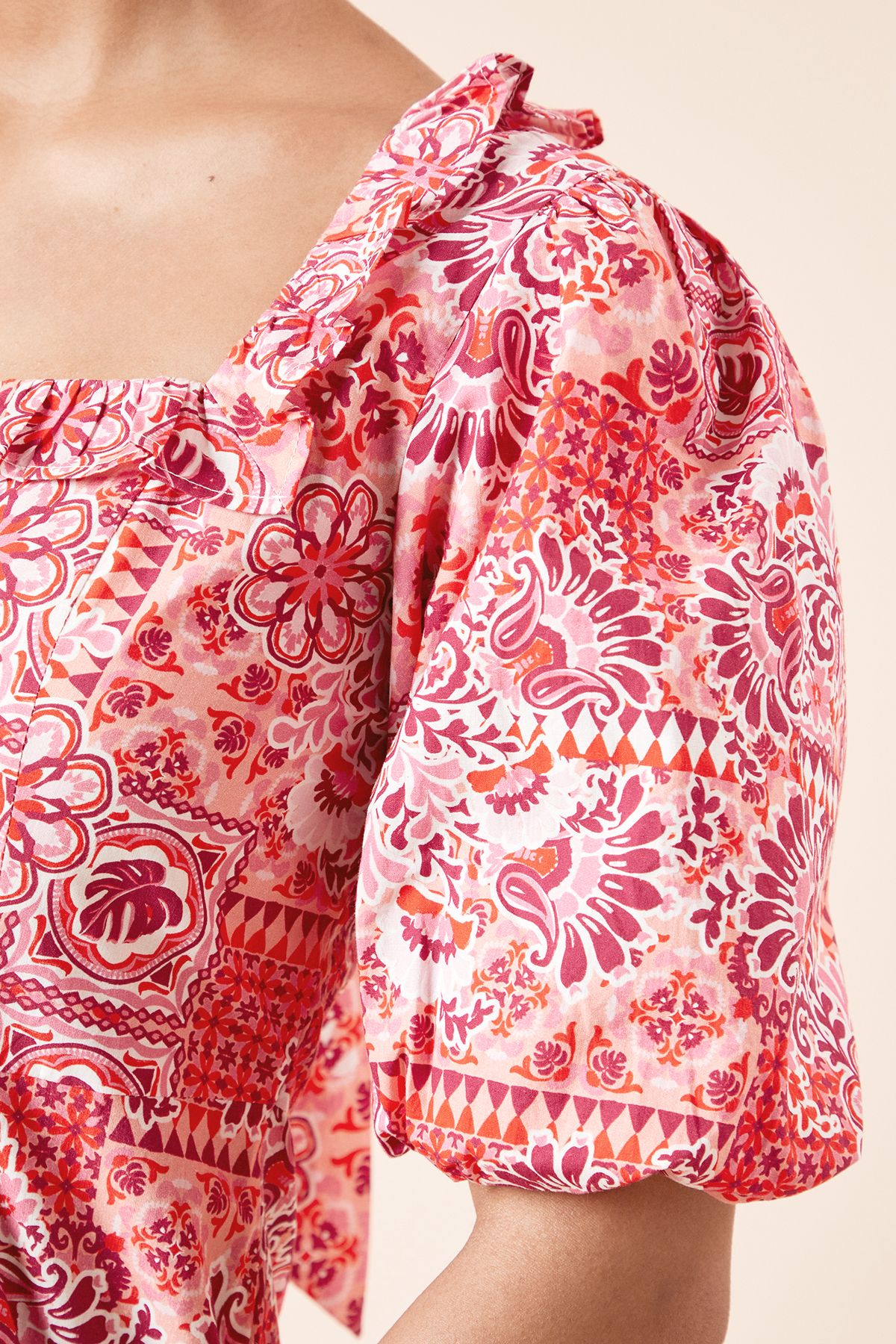 Dorothy Perkins Red Geo Frill Front Tie Back Mini Dress Red image 5