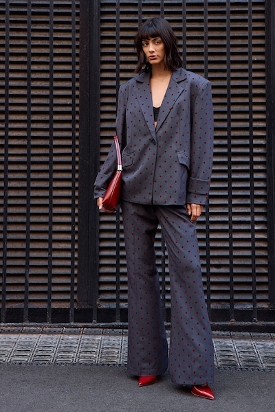 Warehouse Burgundy Velvet Spot Blazer Co-ord Grey