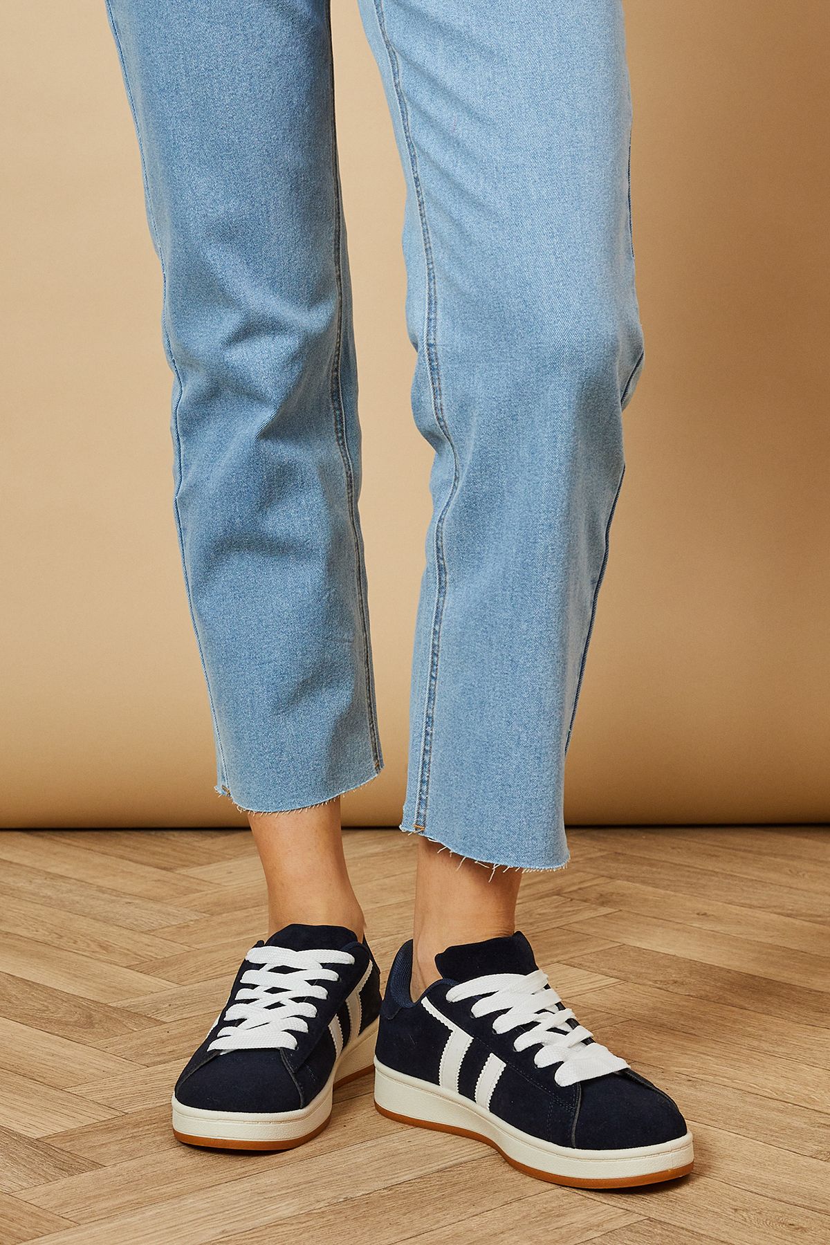 Oasis Leocadia Faux Suede Lace Up Trainers Navy image 2