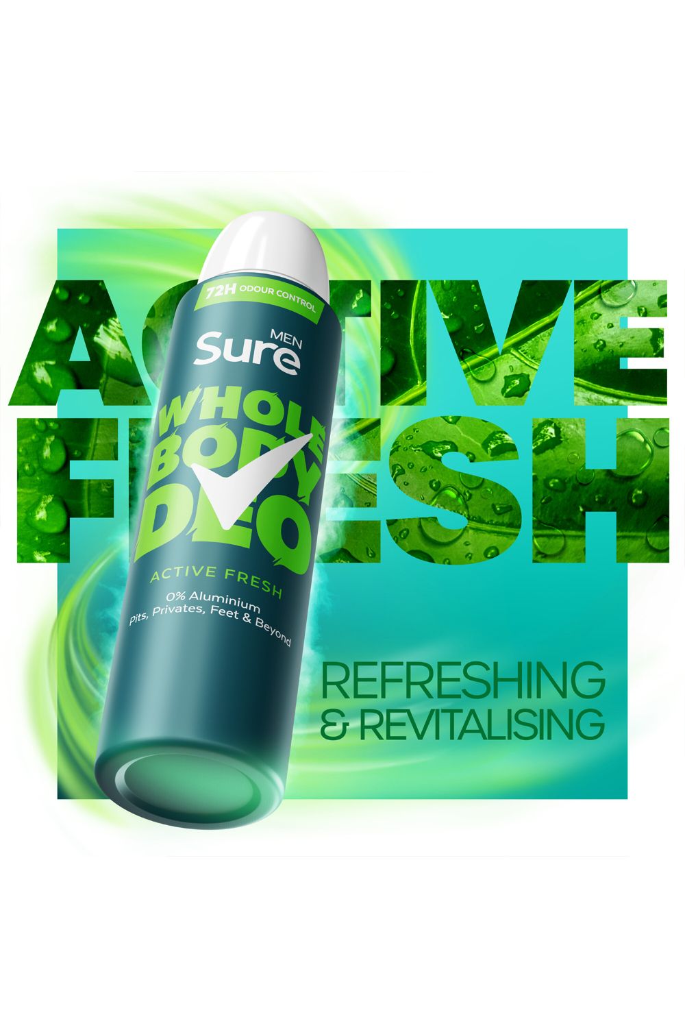 Sure Whole Body 'Deodorant Spray' Active Fresh w/ 72H Odour free 150ml, 3pk image 3