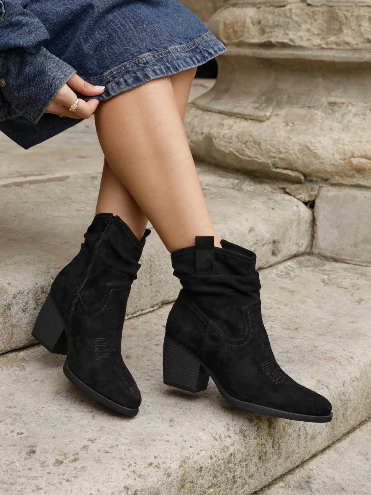 Linzi Carter Black Faux Suede Western Inspired Ankle Boot image 2