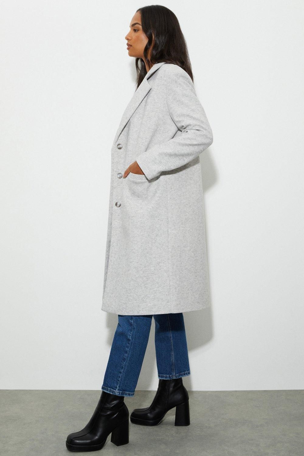 Dorothy Perkins Longline Single Breasted Boyfriend Coat Grey Marl image 2
