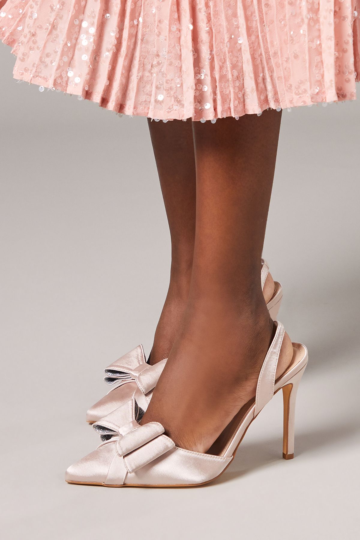 Coast Wide Fit Tamara Satin Bow Sling Back Stiletto Court Shoes Mocha image 2