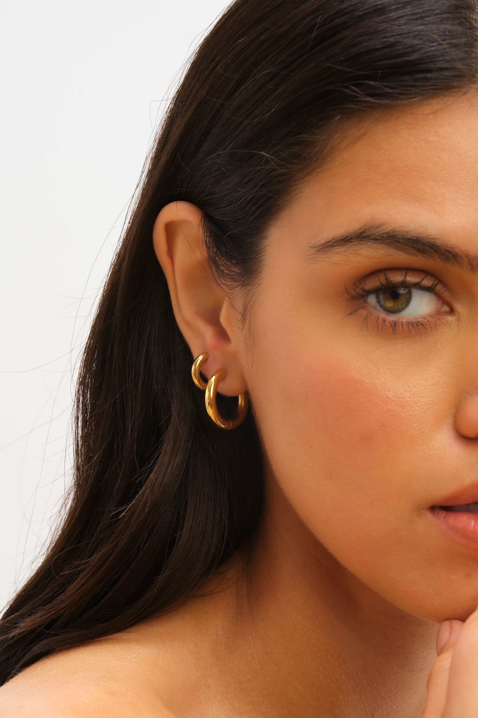 Jon Richard Waterproof Gold Plated Small Chubby Hoop Earrings image 2