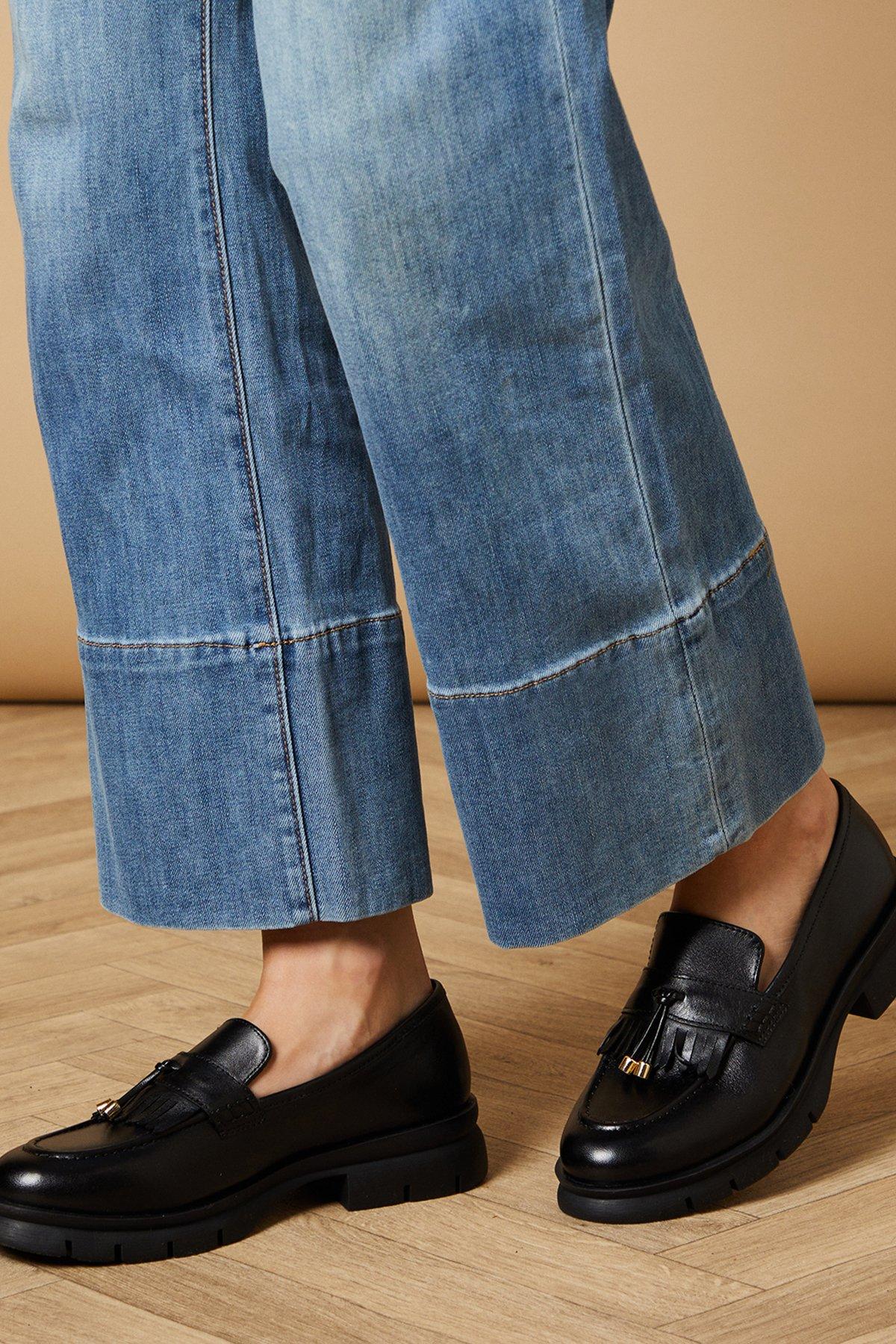 Oasis Brooke Leather Tassel Detail Chunky Loafers Black image 1
