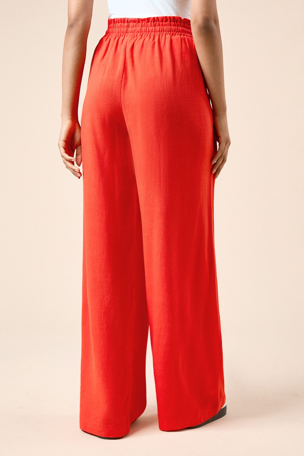 Dorothy Perkins Petite Tie Waist Woven Trousers Orange image 3