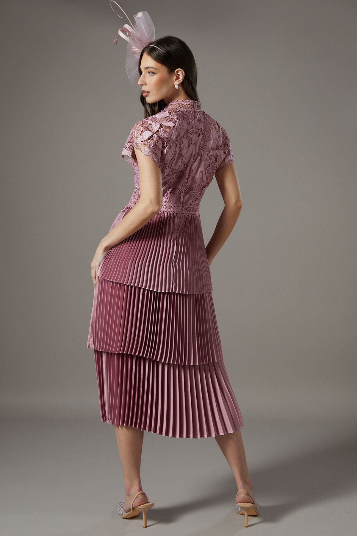 Coast Satin Lace Tiered Dress Rose image 3