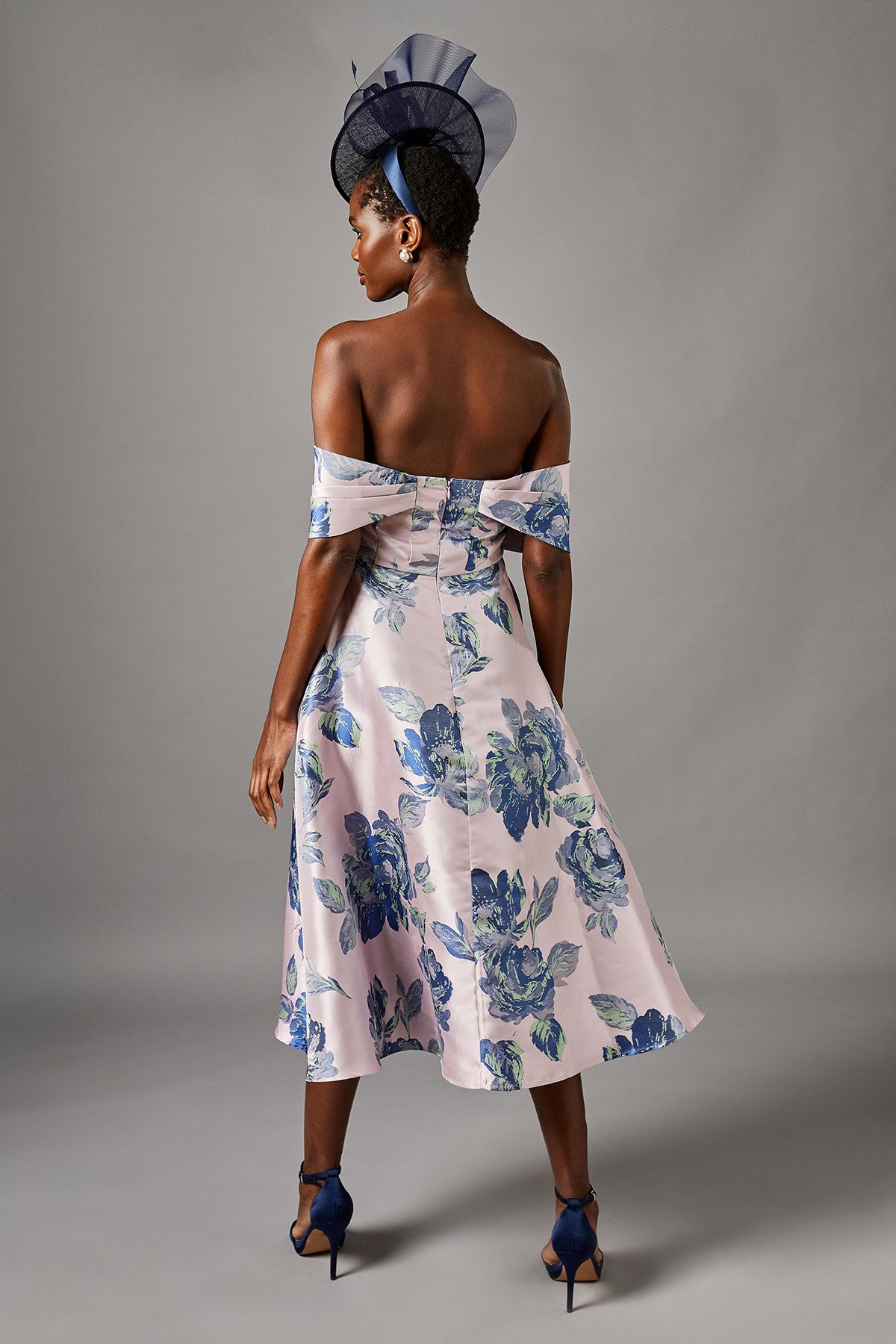 Coast Bardot Full Skirted Jacquard Midi Dress Blush image 3