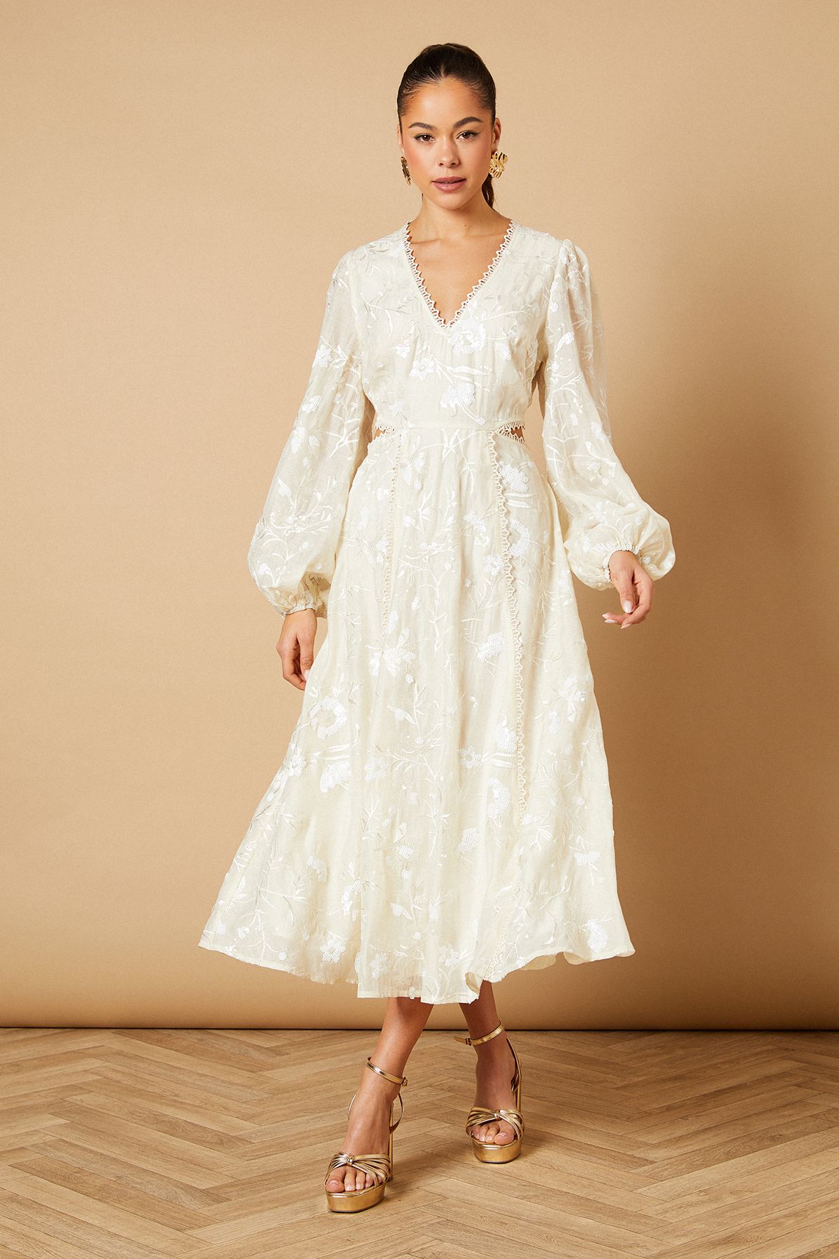 Oasis Chiffon Sequin Embellished Floral Midaxi Dress Ivory image 2