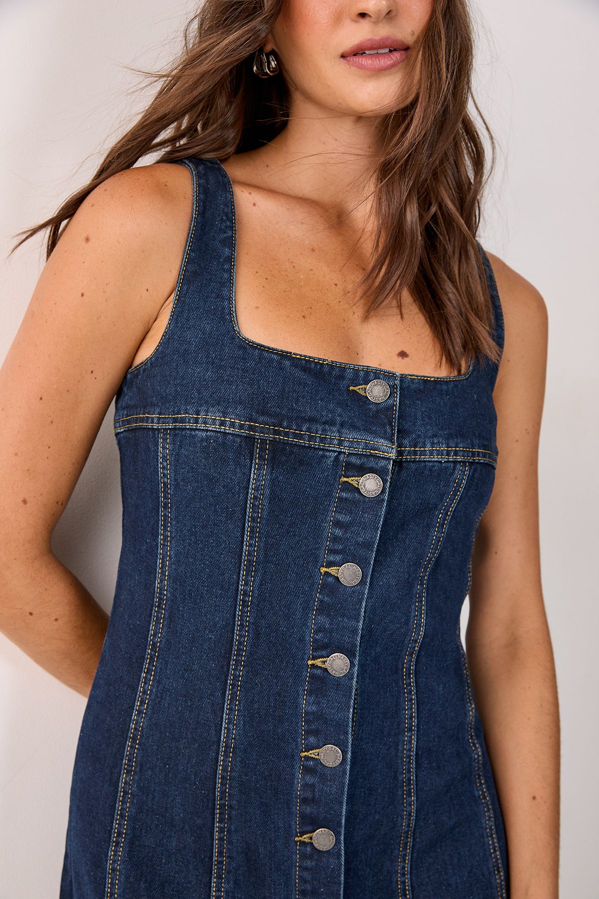NastyGal Denim Button Through Midi Dress Indigo image 2