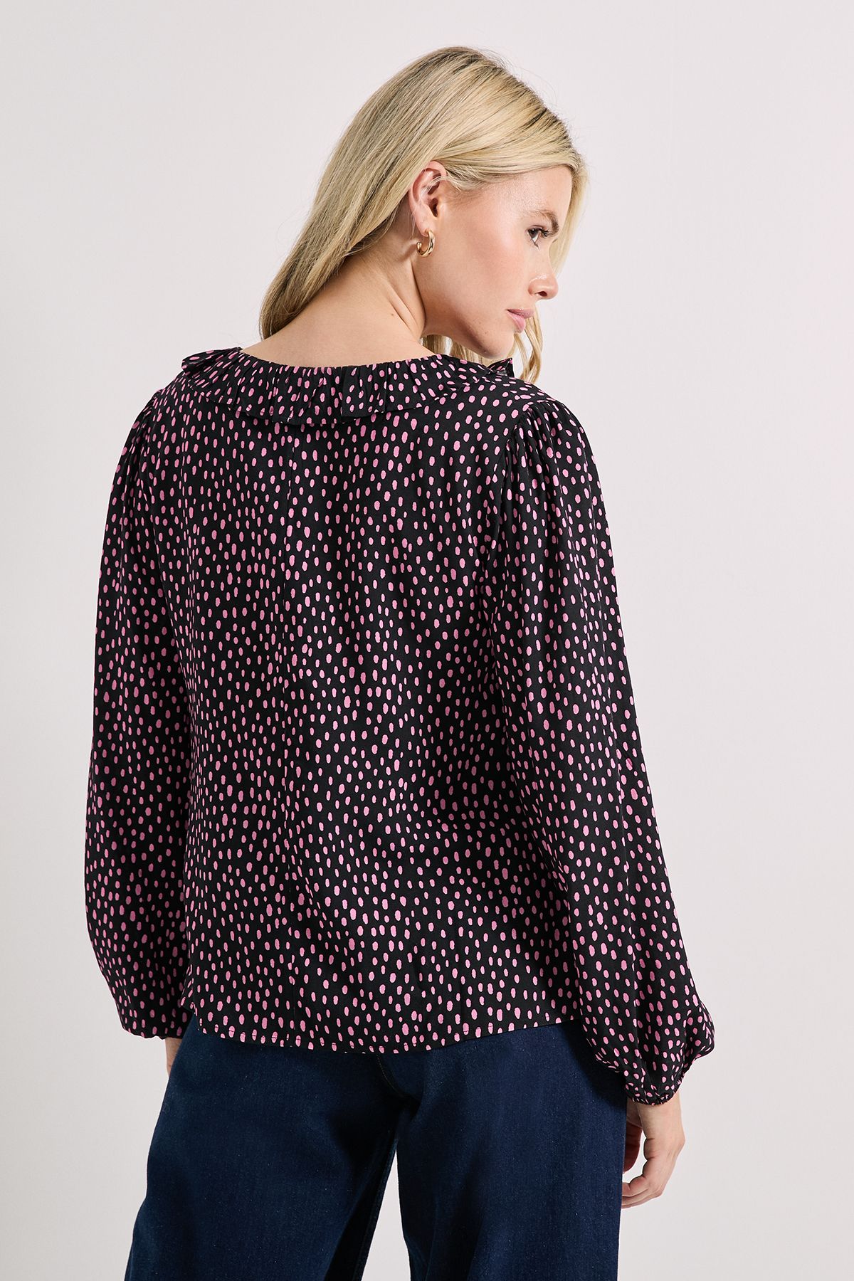 Dorothy Perkins Purple Spot Collar Detail Tie Sleeve Printed Blouse Purple image 3